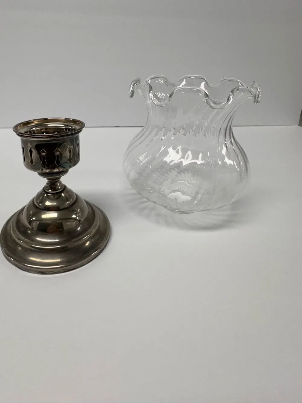 Towle Classic Clear Glass Hurricane Lamp with Silver Plated Base